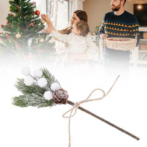 10 branches de baies artificielles, pommes de pin et tiges de houx blanches pour décorations de sapin de Noël et autres créations hivernales. (1/3)