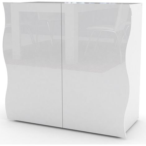 Mobile Multiuso 2 Ante 90x40x81 cm Onda Bianco Lucido (1/4)