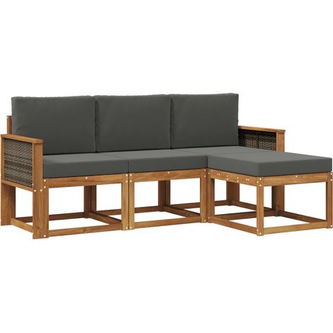 Set di divani da esterno con cuscino 4 pz Salotto da Giardino Naturale e Antracite (1/5)