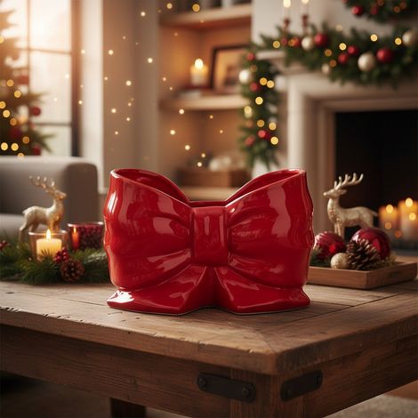 EDG Enzo De Gasperi Vaso Fiocco Rosso H.21 Ceramica Decorazione Natale (1/3)