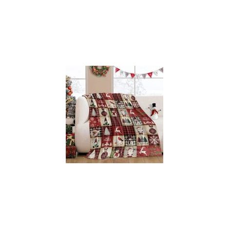 1 Flanelldecke, Weihnachten, Weihnachtsmann und Rentier, Retro-Karomuster, weiche und warme Decke 100 x 150 cm, für Sofa, Bett oder als Winterdekoration (1/5)