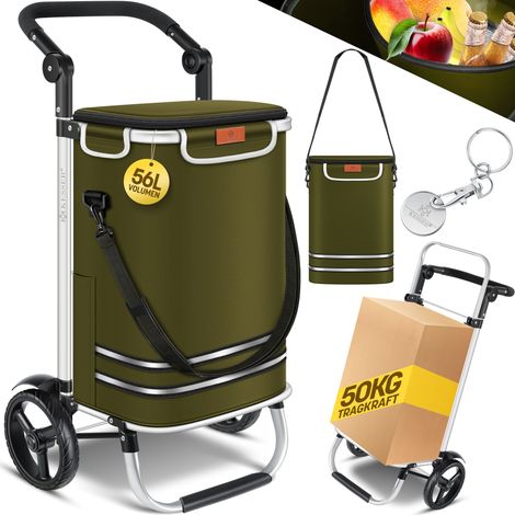 KESSER® Carrello spesa pieghevole con capacità di 56 L e portata fino a 50 kg  Carrello spesa e borsa a tracolla 3in2  Cachi