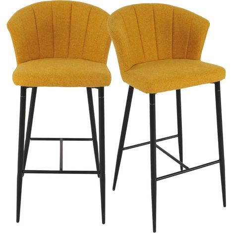 Lot 2 tabourets de bar tissu jaune moutarde piètement métal – MONTREAL (1/5)