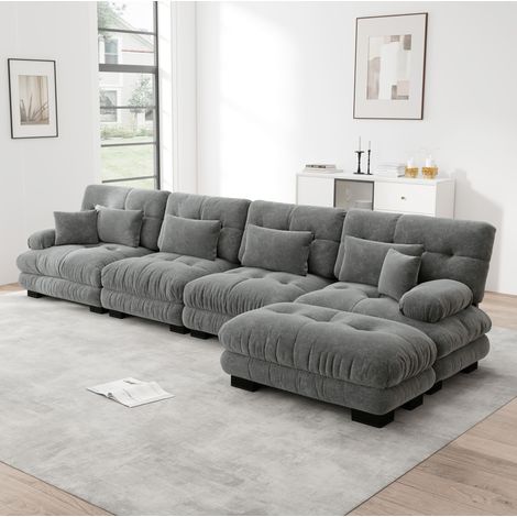 Canape dangle modulable chenille gris avec ottomans OKMYHOME (1/5)