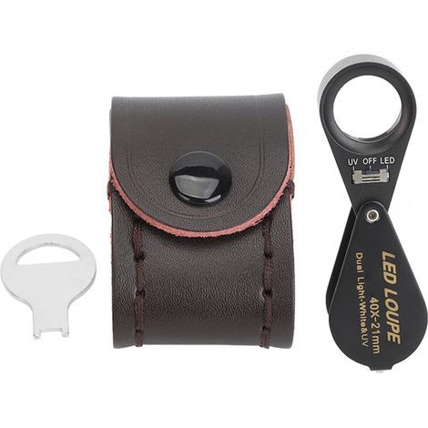 Loupe de bijoutier 40X avec lumière LED UV, lentille 21mm pliable pour inspection et travaux minutieux (1/5)