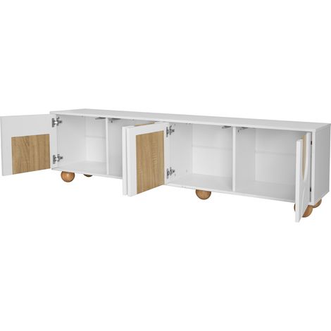 Mueble TV de 4 puertas blanco y madera natural 175 x 38 x 50 cm (1/5)