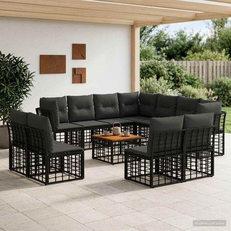 vidaXL Conjunto de sofás de exterior 12 uds. Negro y Gris oscuro (1/5)