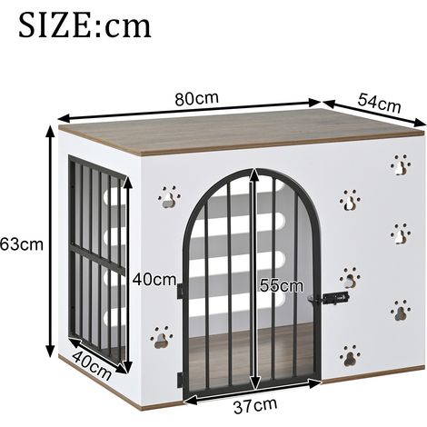 Mueble jaula para perro con estación de comida, 80 x 54 x 63 cm, blanco y roble claro DESVIAE (1/5)