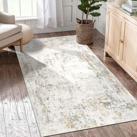 Tapis de course abstrait, beige, 80 x 150 cm, lavable, antidérapant, moderne, minimaliste, à poils courts, en laine synthétique, pour salon, chambre à coucher (1/5)