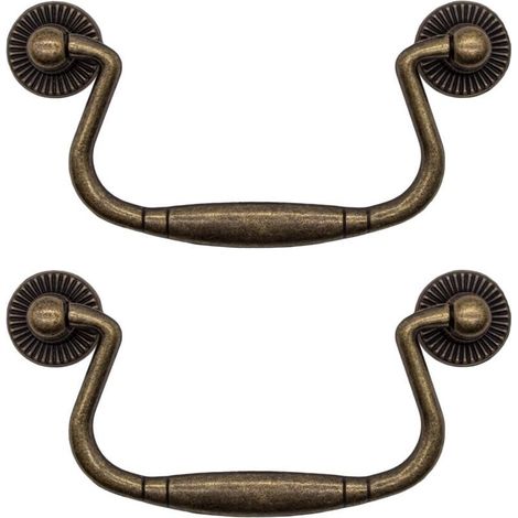 Set aus 2 antiken Klappschubladen – Design aus Bronze-Eisen – Für Schiebetüren, Kleiderschränke, Kommoden, Küchen, Sideboards, Truhen etc. – Vintage-Retro-Landhausstil, 99 x 50 mm (1/5)