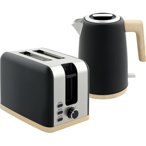 Kettle and Toaster Set, 1.7L 3000W Fast Boil Kettle & 2 Slice Toaster Kitchen Set with 7 Level Browning Controls, Defrost, Reheat, Auto Off, Boil-dry Protection, Blac