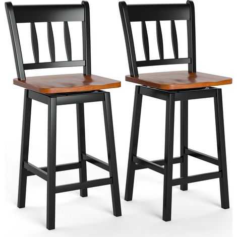 Bar Stools Set of 2 Rubber Wood Swivel Bar Chairs with Backrest & Footrest