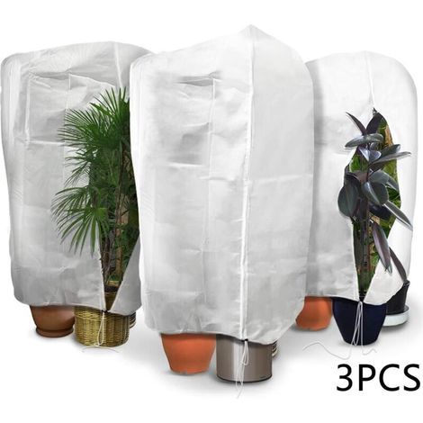 Housse d'hiver pour plantes 3 pièces avec cordon et fermeture éclair 80 g/m² Housse d'hiver en polypropylène Housse végétale réutilisable Durable 120 x 180 cm (Blanc) (1/5)