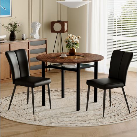 Juego de comedor redondo moderno de 3 piezas, mesa de 100 cm con acabado madera y 2 sillas negras (1/5)