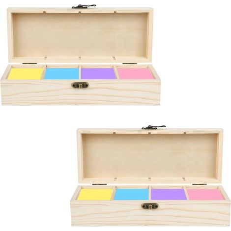 Set di 2 scatole portadocumenti in legno - 25 x 9,5 x 6,5 cm - Formato A8 - Con coperchio - 4 scomparti - Organizer per ufficio, scuola e casa (1/5)