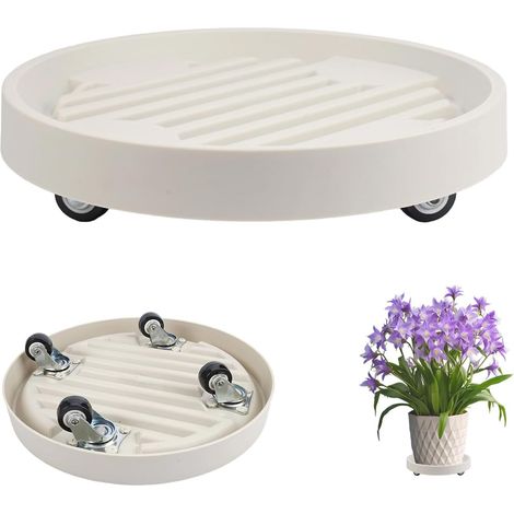 Plateaux à Roulettes pour Plantes Avec Roues Cachées, 22cm Support de Pot de Fleurs Rond, Chariot à Palettes pour Plantes à 360°, pour Le Transport Intérieur, Extérieur de Plantes en Pot (Beige) (1/5)