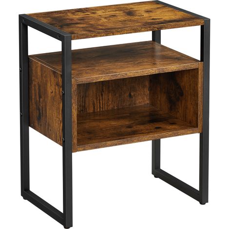 Table de Chevet, Table d'appoint avec 2 Niveaux, Cadre en Acier, Style Industriel, Marron Rustique et Noir (1/5)