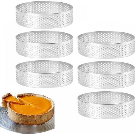 Lot de 6 Anneaux de Tartes en Acier Inoxydable 8 cm en Forme de Cercle, Cercle à Tarte en Acier Inoxydable, Résistants à la Chaleur, Perforés pour Gâteaux en Mousse (1/5)