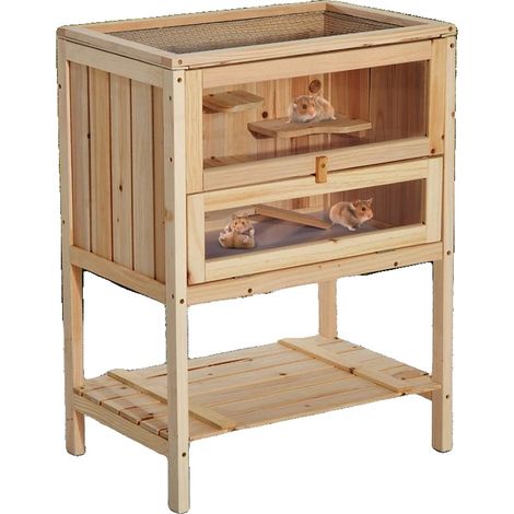 Cage à Hamster, Matériau en Bois, 60 cm x 40 cm x 80 cm, Convient aux Petits Animaux, Inclut une Rampe, Fenêtre en Plexiglas (1/5)