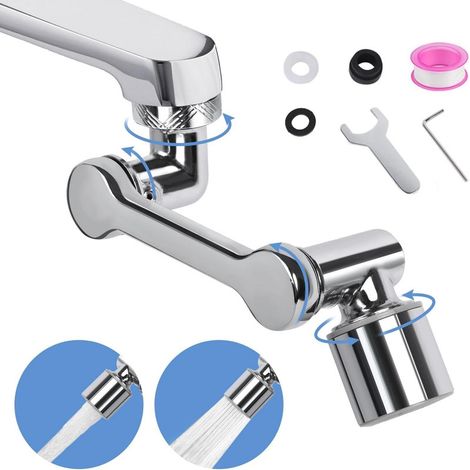 Rallonge de robinet pivotante à 1440° avec 2 modes de jet – Pommeau de douche en acier inoxydable pour robinets de cuisine et éviers, solution rotative et peu encombrante (1/5)