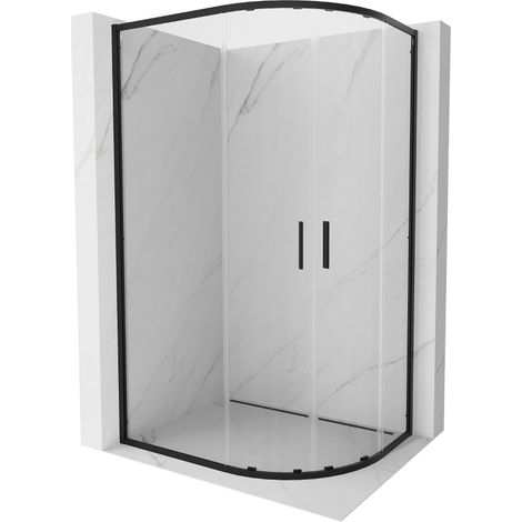 Mexen Exo cabine de douche quart de cercle asymétrique coulissante 100 x 80 cm, transparent, noir - 8132-100-080-70-00 (1/5)