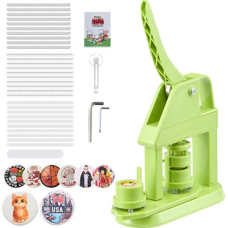 VEVOR Machine a Badge Bouton, 25 mm, Presse a Badges en Plastique avec 500 Kits de Badges, Cutter Circulaire, Cles Hexagonales, Poignee Ergonomique, pour DIY Personnalisation, Enfants et Adultes, Vert (1/5)