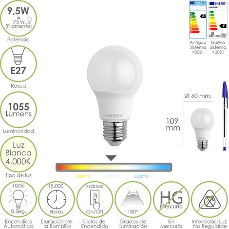 Bombilla Led Estandar Rosca E27. 9.5 Watt. Equivale A 75 Watt. 1055 Lumenes. Luz Neutra (4000º K.)