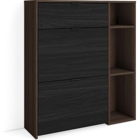Skraut Home - Scarpiera Ingresso, Mobile Ingresso Salvaspazio, 90x27x102cm, 10 paia di scarpe, Armadio, Stile moderno, Rovere scuro e Nero (1/5)
