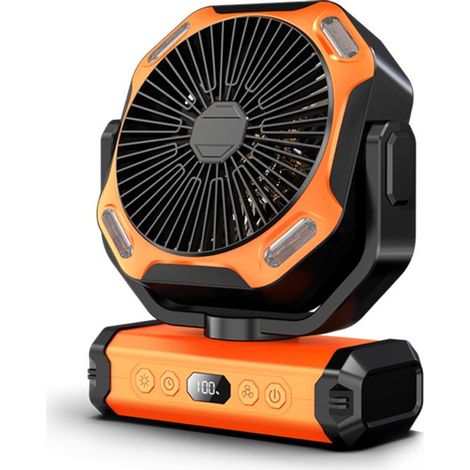 Ventilateur portable extérieur haute capacité avec batterie intégrée – ventilateur de bureau, suspendu ou autonome idéal pour la pêche, le camping et les activités en plein air