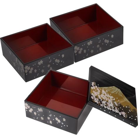 Boîte à bento japonaise Garneck, en plastique noir, motif Mont (1/3)