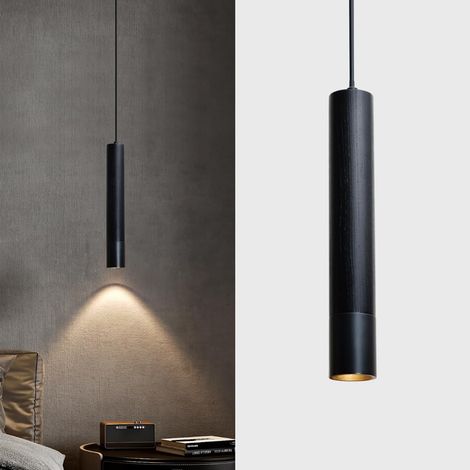 Suspension Noire 1 Ampoule, Suspension Industrielle Tige Métal, Lampe Suspension Vintage Bois Pour Cuisine, Salle à Manger, Table De Chevet, Chambre, Bar, Restaurant, Hauteur Réglable, Gu10 (1/5)