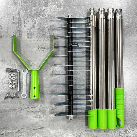 Râteaux réglables en acier inoxydable de 1,7 m avec poignée amovible pour pelouses, mousses et herbes mortes,vert (1/5)