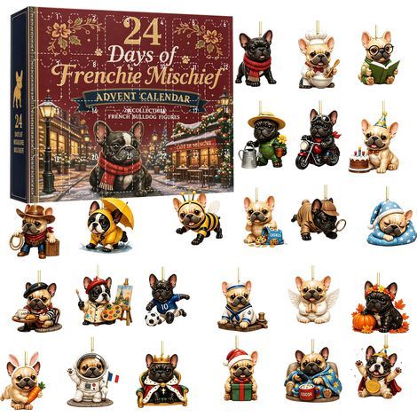 Überraschungs-Adventskalender mit französischer Bulldogge, niedlicher Acryl-Schlüsselanhänger mit Hundemotiv, Weihnachtsüberraschungsbox (1/5)