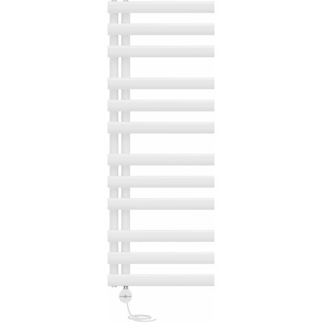 Bathroom Oval Column Prefilled Thermostatic Electric Heated Towel Rail Radiator 1200x450mm White (1/5)