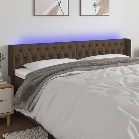 Tête de lit LED marron foncé en tissu, hauteur réglable, 203 x 16 x 78/88 cm, 13.1kg - PANGIVO (1/5)