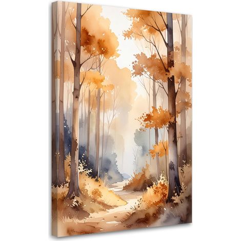 Image sur Toile, Forêt automnale brumeuse Paysage forestier aquarelle de style scandinave,20x30 (1/4)