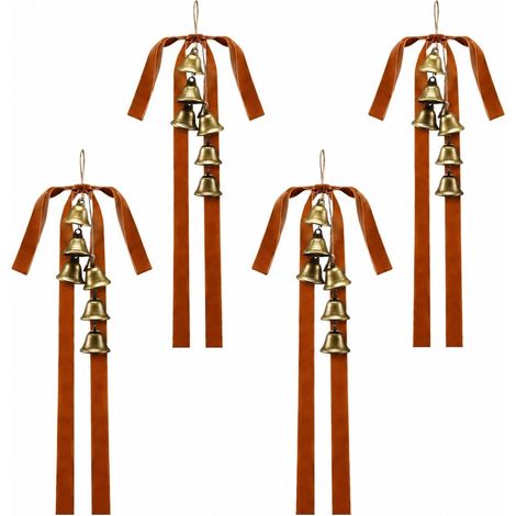 Nœuds décoratifs de Noël en velours rouge, ensemble de 4 pièces avec clochettes dorées, décorations pour sapin (1/5)