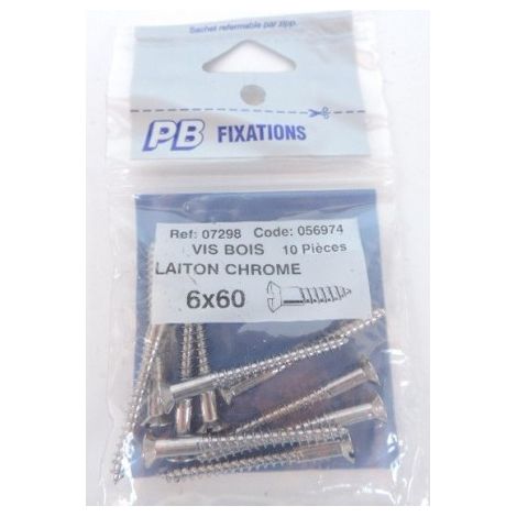 Vis bois à tête fraisée bombée Ø 6X60mm (sachet de 10) laiton chromé PB FIXATIONS 056974