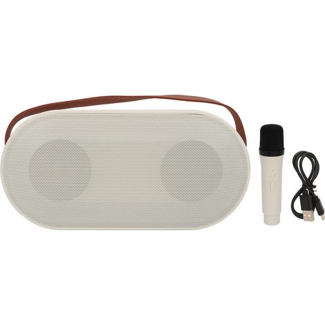 Bluetooth-Mikrofon, tragbarer drahtloser Lautsprecher, stilvolles Design, Umgebungslicht, hohe Leistung, ideal für Hauspartys (weiß), mit einem einzelnen Mikrofon und einem 500-mAh-Akku.