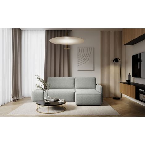 Ecksofa mit Schlaffunktion Sofa LUKA in Stoff Cremona Hellgrau Ottomane Rechts (1/4)