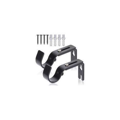Supports de tringle à rideaux haut de gamme pour fixation murale - Crochets réglables, supports en fer pour tringle de 2,5 cm de diamètre - Noir (2 pièces) (1/5)