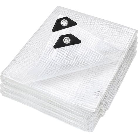 Bâche de protection imperméable 5 x 10 m - 140 g/m² - Transparente - Avec œillets - Film de treillis résistant à la déchirure - Film de serre pour meubles de jardin, bac à sable, poulailler et (1/5)