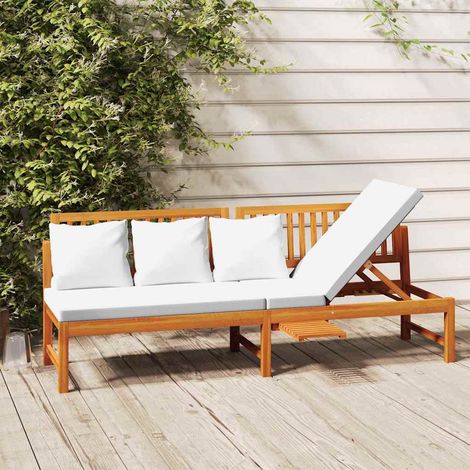 vidaxL Sofá cama con cojín madera maciza acacia crema 200x60x75 cm (1/5)