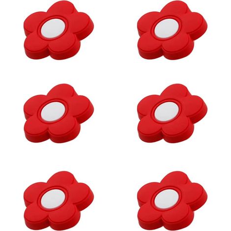 Lot de 6 boutons de tiroir en caoutchouc souple, forme fleur rouge, pour enfants. (1/5)