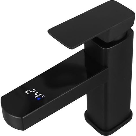 Robinet de lavabo, inox, noir, affichage numérique, pour vasque (1/5)