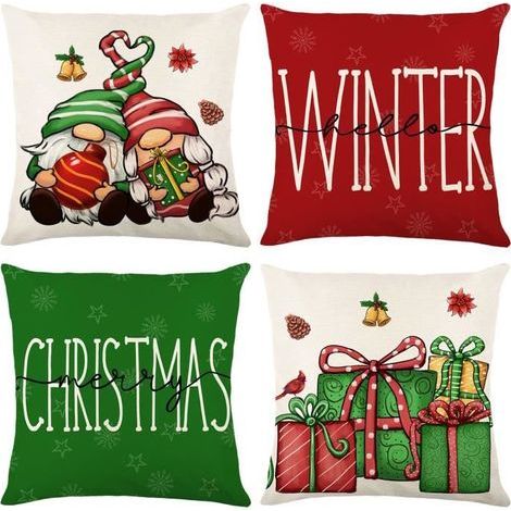 Nanapé Christmas Cushion Cover Set - 45 x 45 cm - 4-Pack - Eco-Friendly Linen Cotton (1/4)
