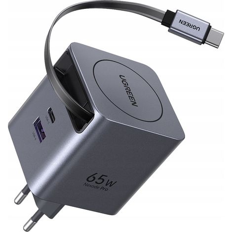 Ugreen Schnell-GaN-Wandladegerät 65W mit einziehbarem USB-C-Kabel für Handys, 1 Stück. (1/5)