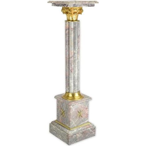 Colonna decorativa classica in marmo con piedistallo, colore oro e viola, 100 cm.