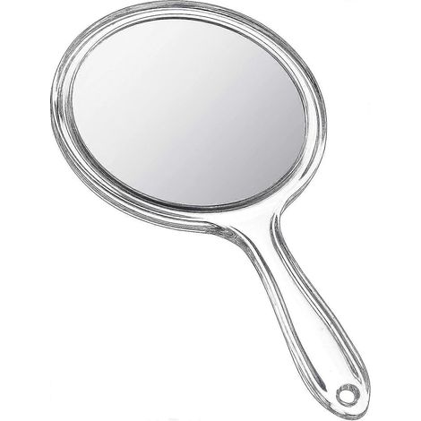 Miroir à main double face grossissant 1X/2X avec poignée, transparent, forme arrondie, idéal pour le maquillage (1 pièce). (1/5)