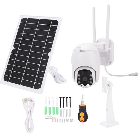 Caméra de sécurité WiFi 1080P HD, panneau solaire, CCTV domestique, vision nocturne couleur, IP66 étanche, détection de mouvement PIR, alarme (1/5)